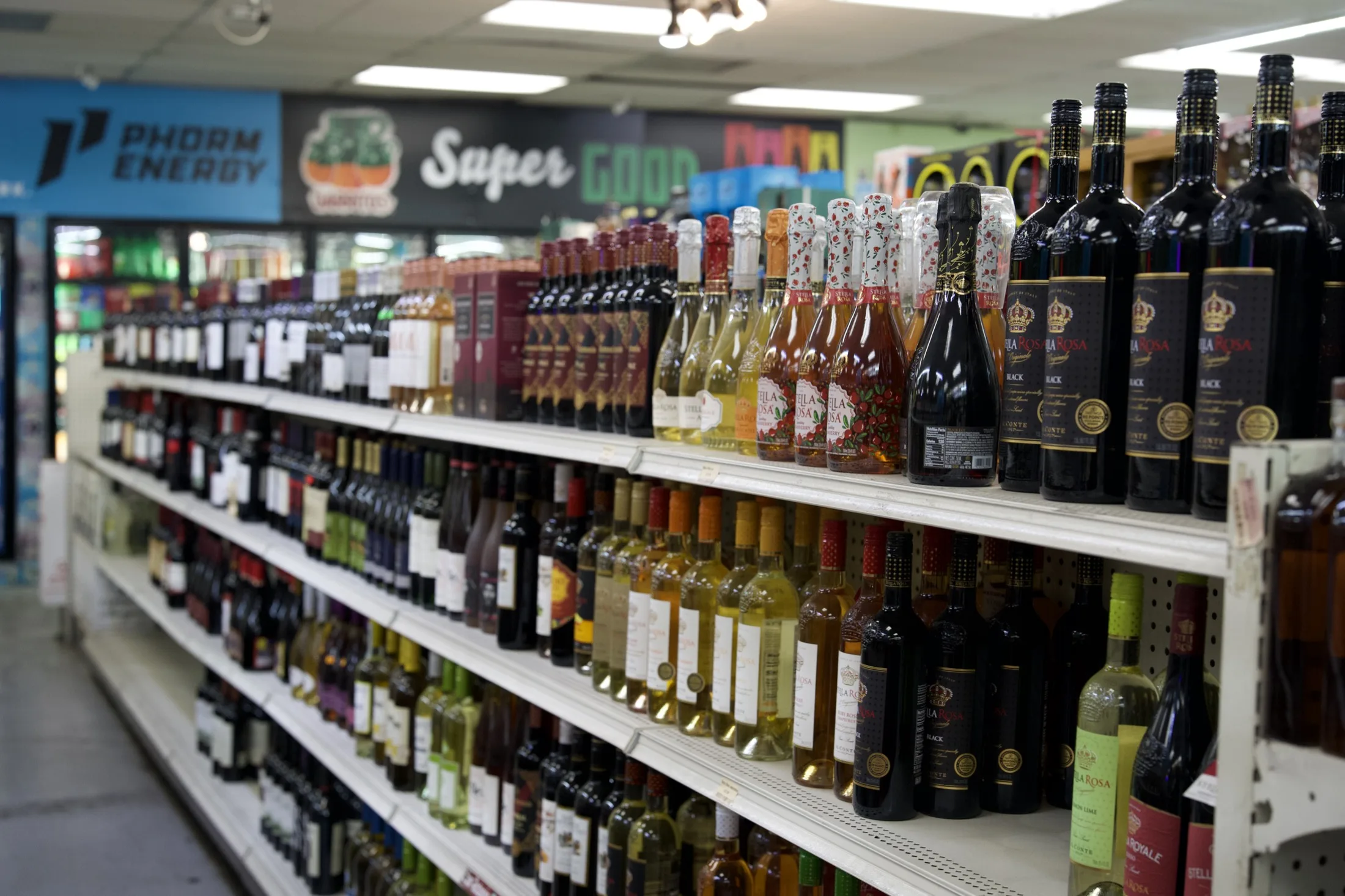 Curated red, white, and sparkling wine selection inside Serv-Rite